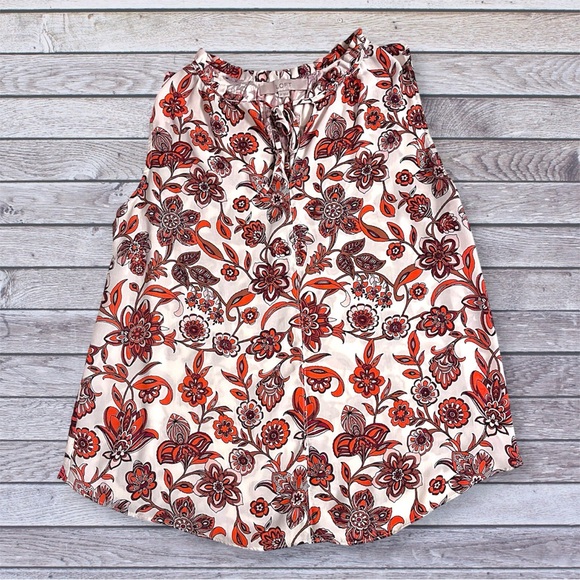 LOFT Tops - LOFT Sleeveless Floral Tie-Neck top with Orange and Brown Print